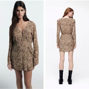 Zara button front wrap print mini dress Large L NWT